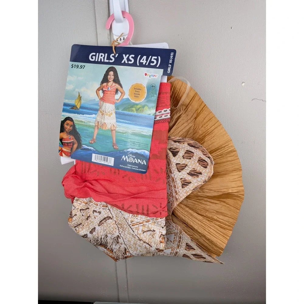 Disney Moana Disguise Girls Costume XS 4/5 Red Tan Dress Up Halloween New
